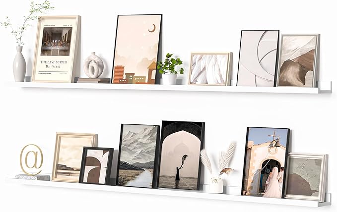 Heimlove Picture Ledge Shelf, Floating Shelves Set of 2, 72 Inches Long Large Picture Shelf for Wall with Ledge, Kids Bookshelf Wall Mounted for Living Room Bedroom Decor Books Photo Frames, White-NeatNest