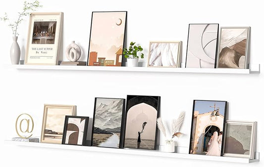 Heimlove Picture Ledge Shelf, Floating Shelves Set of 2, 72 Inches Long Large Picture Shelf for Wall with Ledge, Kids Bookshelf Wall Mounted for Living Room Bedroom Decor Books Photo Frames, White-NeatNest