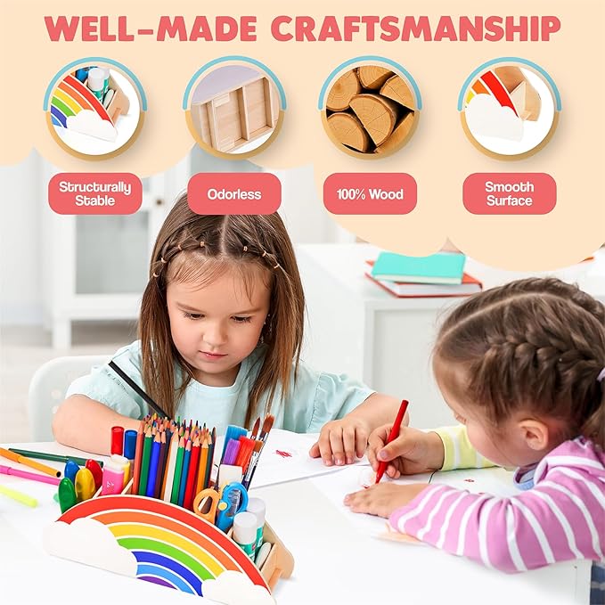 GAMENOTE Rainbow Wooden Desk Organizer – Natural Wood, No Smell, Childfriendly Pen Pencil Holder Caddy for Office Supplies, Classroom,Study Area– Cute Storage for Kids Present-NeatNest