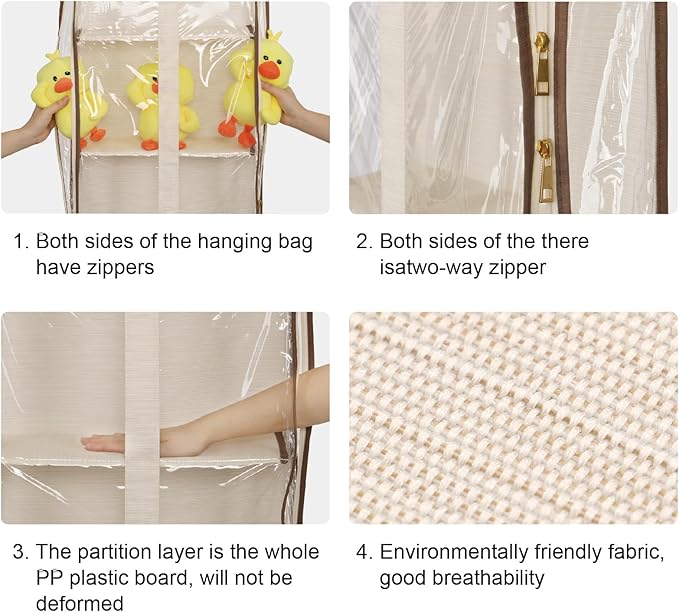 Clear Hanging Handbag Storage Organizer with Zippers, Easy Access Purse,Toy,Yarn,Hat Storage Over The Door Purse Organizer Space Saving 4 Pockets for Closet Bedroom Living Room (Beige)-NeatNest