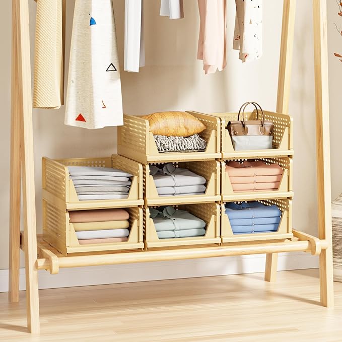 5 Pack Stackable Closet Storage Basket - Stackable Storage Bins, Multifunctional & Foldable Closet Organizer, Wardrobe Cupboard Space-Saving Hat Storage Drawer Organizer, Yellow-NeatNest