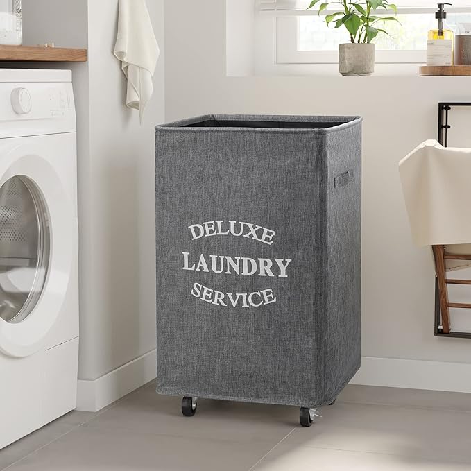 WOWLIVE Large Rolling Laundry Basket Wheels 90L Collapsible Tall Laundry Hamper Handle Foldable Dirty Clothing Basket Fold up Rectangular Hampers for Laundry Dorm Room (Grey2)