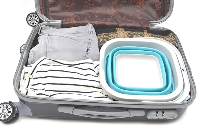 SAMMART 2.6L (0.68 Gallon) Super Mini Sqare Collapsible Plastic Bucket - Foldable Square Tub - Portable Fishing Water Pail - Space Saving Outdoor Waterpot (1, Grey/Bright Blue)-NeatNest