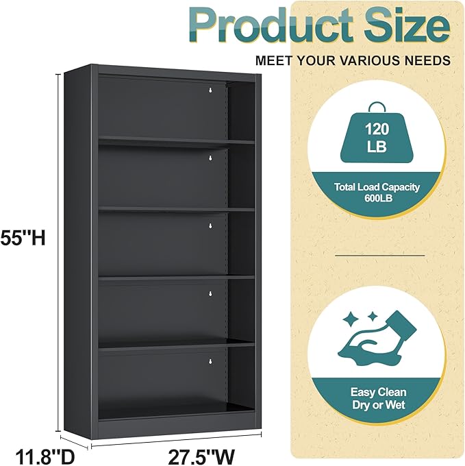 Shoe Cabinet,5 Tiers Heavy Duty Metal Freestanding Shoe Rack,55" Tall Shoe Rack with Open Storage Shelf for Entryway,Living Room,Garage (Black, 5 Tier-55 H*27.6" W*11.8" D)-NeatNest