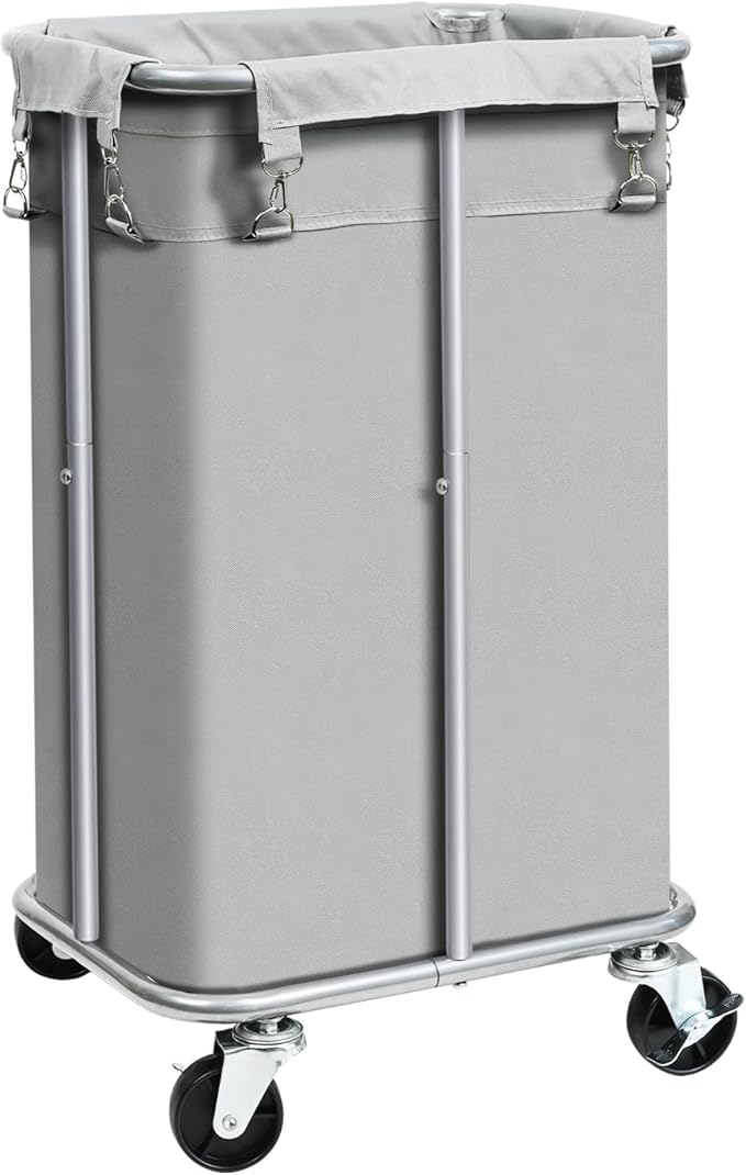 Laundry Basket with Wheels, Rolling Laundry Hamper with Removable Bag, 100L Laundry Sorter Cart, Tall Narrow Slim Clothes Hamper Organizer with Sturdy Metal Frame, Grey