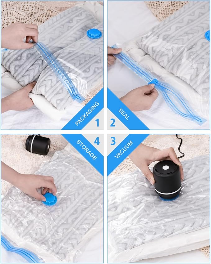 Vacuum Storage Bags 12 Pack - Vacuum Sealed Space Saver Bags for Travel with 1 Electric Pump (3 Jumbo/3 Large/3 Medium/3 Small)-NeatNest
