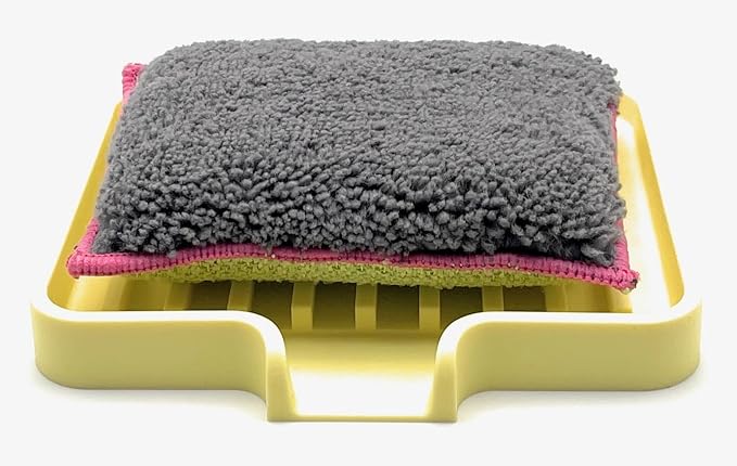 Happitasa Silicone Soap Dish Tray and Sponge Holder with Drain Chute, Pack of 2 | Bathroom and Kitchen Sink Organizer Caddy (Pale Yellow, 5.2"x4", 7.2 Ounces)-NeatNest