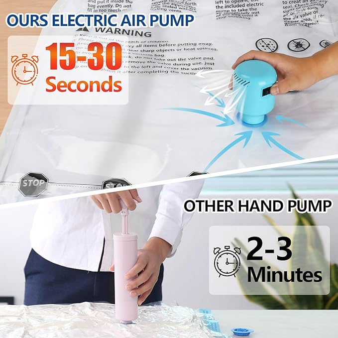 ZPP Vacuum Storage Bags with Electric Pump, 30 Pack (6 Jumbo, 6 Large, 6 Medium, 6 Small, 6 Roll Up Bags) Vacuum Seal Bags for Clothes, Mattress, Blanket, Comforters, Travel, Moving-NeatNest