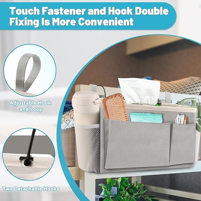 BlissTotes Bedside Caddy, Bedside Storage Organizer for Bunk Bed Accessories, Dorm Storage for Bedside Shelf and Bunk Bed Shelf, Bed Caddy for Home, Dorm, Bunk (Light Gray, 1 Pack)-NeatNest