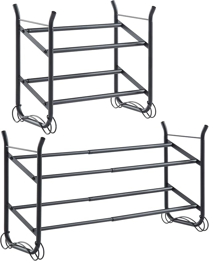 SunnyPoint Expandable & Stackable 2-Tier Shoe Rack – Adjustable Shoe Organizer for Entryway, Closet or Bedroom, Holds 4 to 8 Pairs, Space-Saving Metal Shoe Storage Shelf (17.5"–31.49" W) (BLK, 2 Tier)-NeatNest
