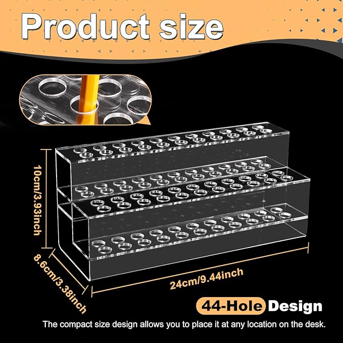 Acrylic Pen Holder, 44-Slots Pen Stand Clear Pen Holder Pen Display Stand Eyebrow Pen Stand Art Brush Rack Makeup Brush Rack Organizer for Home Office Desk School Supplies-NeatNest