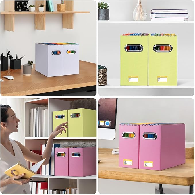 BALEINE File Organizer Box, Cardboard File Folder Organizer with Handle for Letter Size, Portable Collapsible Hanging Filing Box for Home Office Document Storage (4 Pack, Yellow)-NeatNest