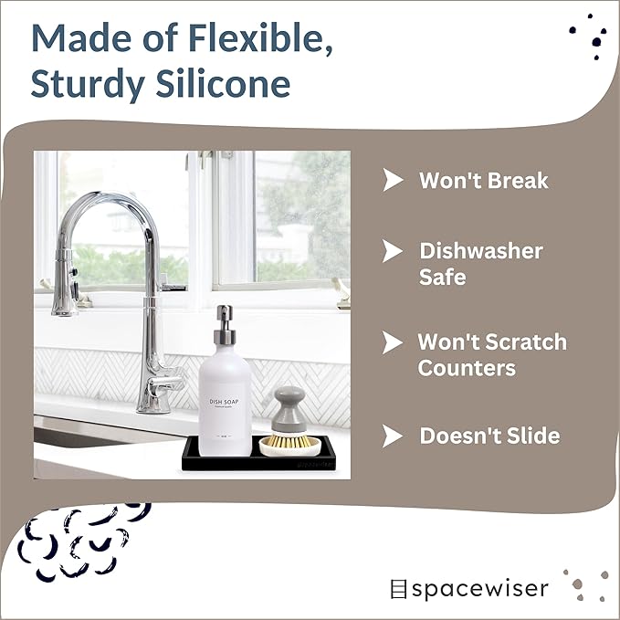 Countertop and Vanity Tray - 2 PC Small 7.7" Silicone Bathroom Trays, Kitchen Soap Tray, Dish Sponge Soap Holder Kitchen Sink Organizer Caddy, Bathroom Counter Trays for Lotion Dispenser-NeatNest