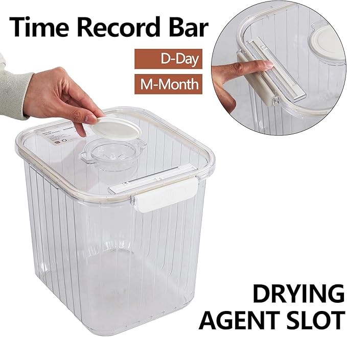 22 Lbs Large Plastic Food Storage Containers with Scoop, Airtight Pantry Dry Food Storage Containers with Lids, Clear