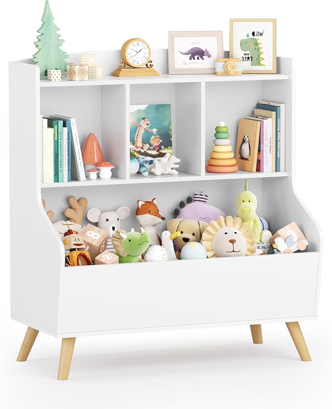 Curipeer Kids Bookshelf and Toy Storage, 3-Tier Wooden Open Bookcase, Baby Book and Toy Storage Display Organizer with Spacious Top Shelf for Children, Family, White(Large Size)-NeatNest