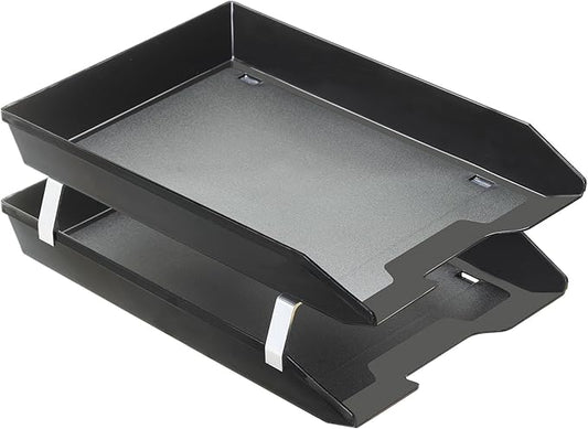 Acrimet Facility 2 Tier Letter Tray, Front Load, Letter Size/A4, Desktop File Organizer, Plastic (Black Color)-NeatNest