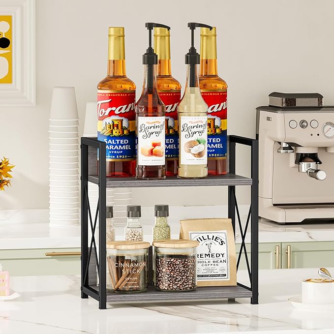 Giikin Countertop Shelf Organizer, 2 Tier Coffee Organizer for Desktop, Grey Counter Shelf Spice Rack for Kitchen (Grey, M)-NeatNest