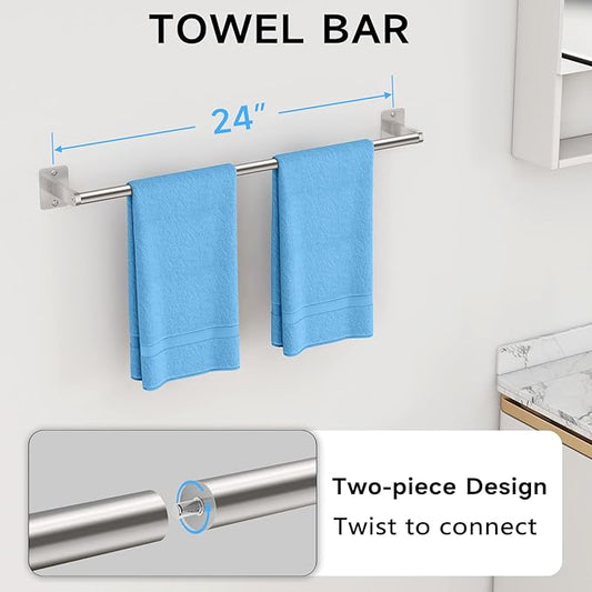 Brushed Nickel Bathroom Accessories Set, 10 Pieces Bathroom Hardware Set, 24 inch Towel Bar, Towel Racks for Bathroom, Robe Towel Hooks, Toilet Paper Holder Wall Mounted-NeatNest