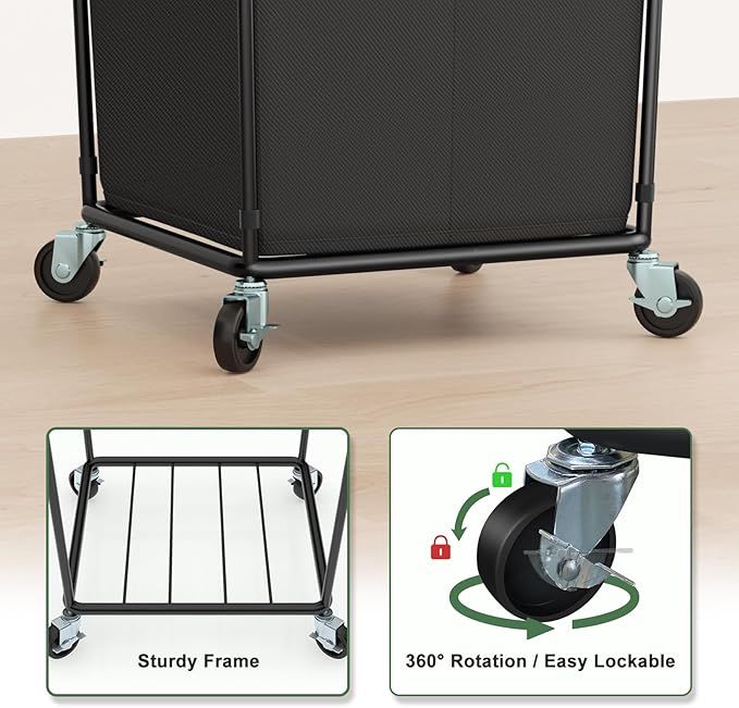 160L Laundry Hamper with Wheels, 2 Section Large Rolling Laundry Basket Bag with Wheels, Clothes Hamper Cart for Laundry, Bedroom, Bathroom and Dorm
