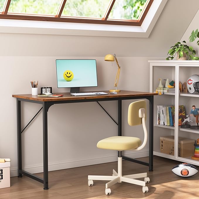 Huuger Computer Desk, 40 Inch Office Desk, Gaming Desk with Storage, Writing Desk Work Desk for Home Office, Study, Modern Simple Desk, Large Legroom, Metal Frame, Rustic Brown-NeatNest