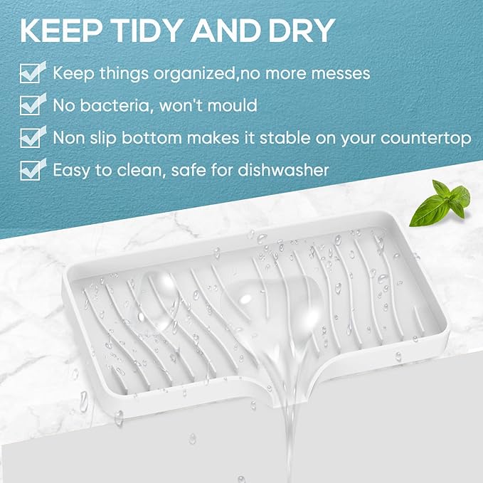Kitchen Sink Tray,Self Draining Kitchen Soap Tray Soap Holder Silicone Sponge Holder for Kitchen Sink,Kitchen Bathroom Sink Caddy Sink Organizer for Sponge,Soap Dispenser,Dish Scrubber,Palm Brush-NeatNest