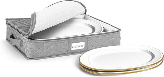 China Serving Platter Organizer - Quilted Exterior, Handles & Felt Dividers - Perfect for Packing Dishes-NeatNest