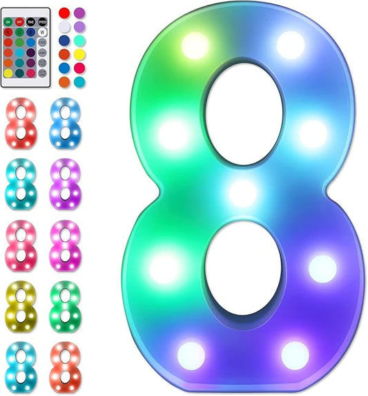 Foaky Colorful LED Number Lights with Remote, Marquee Light Up Number Sign for Night Light Wedding/Birthday Party Battery Powered Christmas Lamp Home Bar Decoration (8)-NeatNest