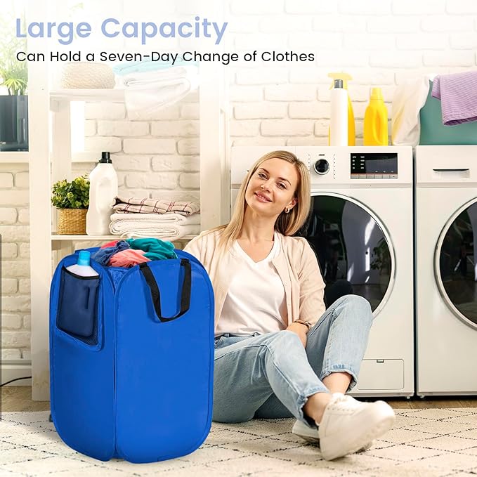 HOUSE AGAIN Upgraded Pop-up Laundry Hamper 2 Pack, Collapsible Laundry Basket with Durable Handles Solid Bottom High Steel Frame, Portable Foldable Dirty Clothes for Dorm, Laundry room Travel, Blue-NeatNest