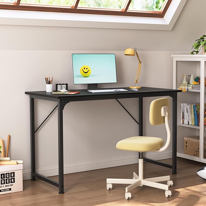 Huuger Modern Simple Office Desk, 40 Inch Gaming Desk with Storage, Black Metal Frame, Large Legroom-NeatNest