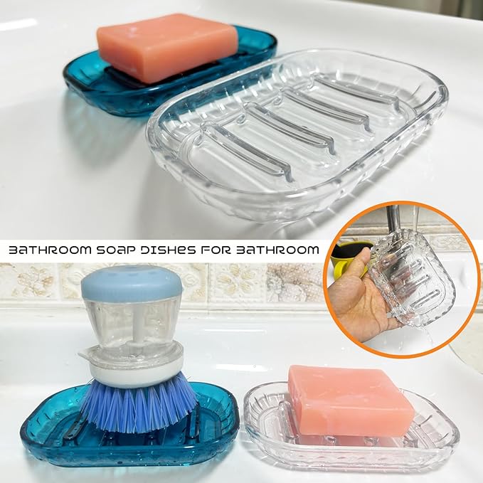AMUONTY 2 Pack Soap Dish Holder for Bar Soap, Bathroom Soap Dishes Bar Soap Holder Tray, Soap Dishes for Shower Bathroom, Kitchen Sink Soap Dish, Clear-NeatNest