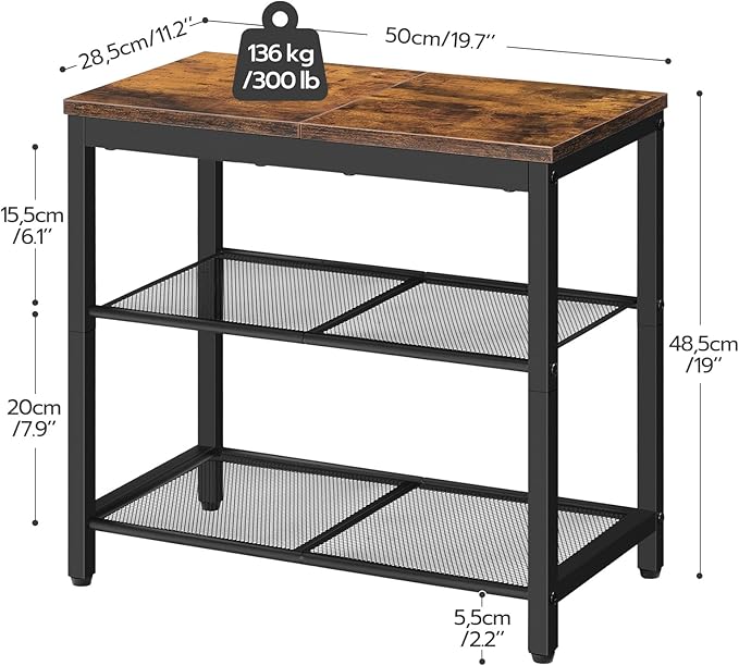 HOOBRO Shoe Bench, 3-Tier Shoe Rack, Industrial Shoe Organizer Storage Bench, 19.7 inches Entry Bench with Mesh Shelves, for Entryway, Living Room, Hallway, Easy Assembly, Rustic Brown BF50HX01-NeatNest