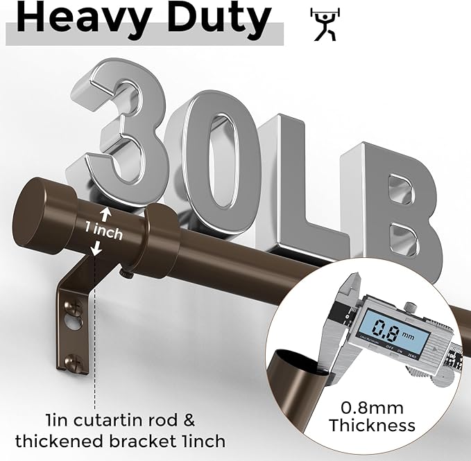 2 Pack Curtain Rods for Windows 18 to 45 Inch(1.5-3.75 Feet),Bronze 1'' Diameter Drapery Rods with End Cap Style Design,Modern Adjustable Heavy Duty Curtain Rod,Size:18''-45''
