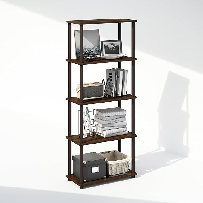 Furinno Turn-N-Tube 5-Tier Multipurpose Compact Bookcase, Walnut/Brown-NeatNest