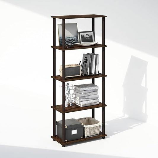 Furinno Turn-N-Tube 5-Tier Multipurpose Compact Bookcase, Walnut/Brown-NeatNest