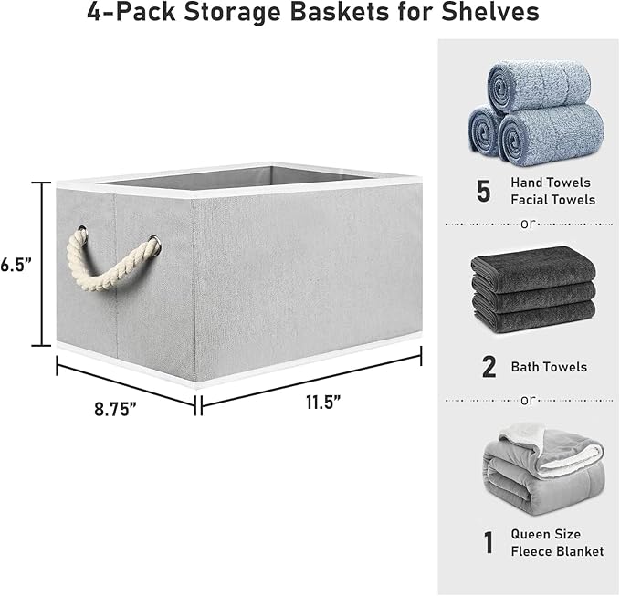 Closet Storage Bins, Linen Closet Organizers and Storage Basket for Shelves, Collapsible Shelf Baskets for Organizing Shelves, Bedroom Clothes Basket, Gray, 3 Pack-NeatNest