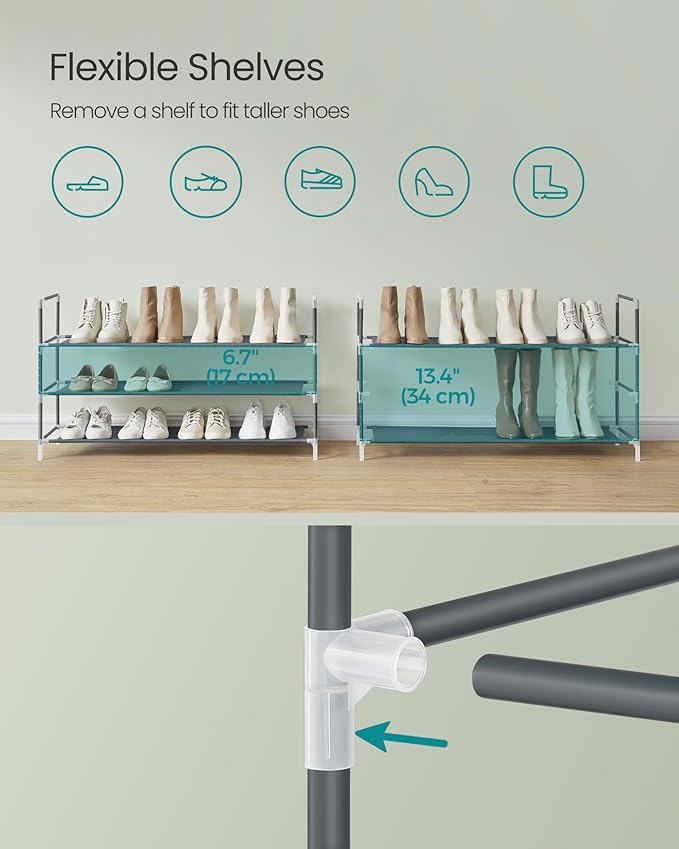 SONGMICS 3-Tier Shoe Rack, Shoe Storage for Hallway Closet, Slim and Space-Saving, Metal Frame, Non-Woven Fabric Shelves, Grey ULSH053G01V1-NeatNest