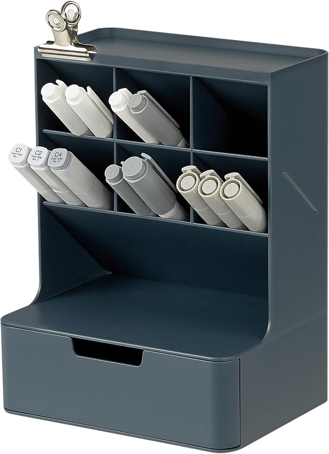 BLUE GINKGO Hive Desk Organizer – Vertical 6-Compartment, Full-drawer Storage – Space-Saving Pen Holder, Stationery Storage – Organizer for Office, School Supplies, Makeup (Made in Korea, Blue)-NeatNest