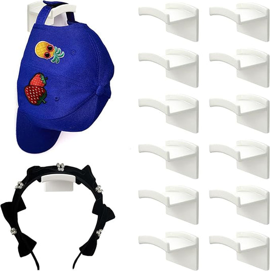 Hat Hooks for Wall, Headband Holder Adhesive No Drilling Hat Racks Organizer for Door Closet, White, 14-Pack-NeatNest