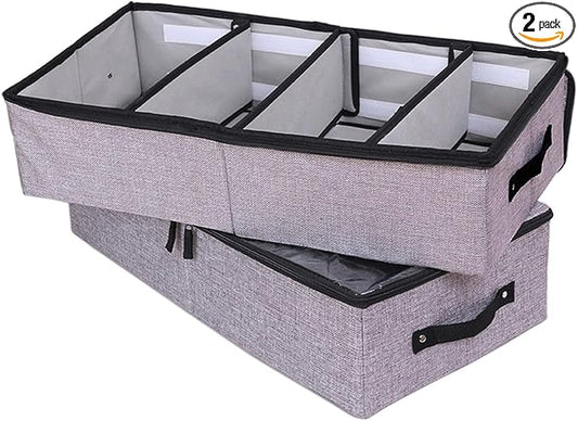 AARAINBOW Foldable Under Bed Clothes Organizer with Lid, Fabric Underbed Storage Container with Adjustable Dividers, Long UnderBed Storage Bins with Handles, Clear Shoes Storage Under Bed (2 Gray)-NeatNest