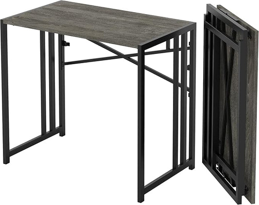 35 inch Narrow Folding Desk, Writing Gaming Computer Camping Desk for Small Spaces, No Assembly Required Home Office Table, Black Oak-NeatNest