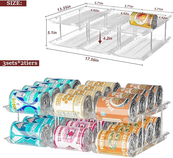 Can Organizer for Pantry, 6 Sets 3Tiers Can Storage Organizer Pantry, Soda Can Organizer for Fridge 72 Cans Rack Automatic Rolling Stackable Canned Food Organizer,Clear-NeatNest