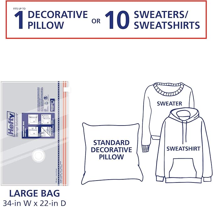 Hefty Shrink-Pak - 4 Large Vacuum Storage Bags for Clothes, Pillows, Towels, or Blankets - Space Saver Vacuum Sealer Bags Ideal Under Bed Storage Solutions-NeatNest