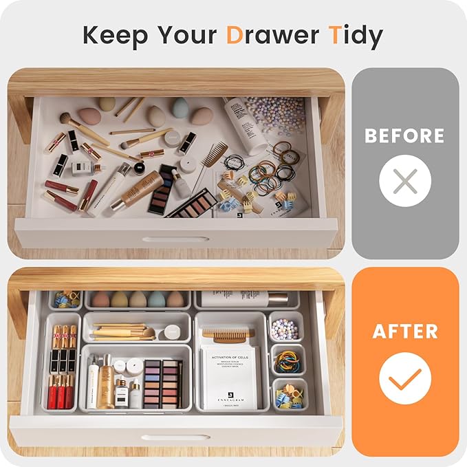 A-LuGei 【𝟮𝟮𝗣𝗖𝗦】 Plastic White Desk Drawer Organizer, Bathroom Organizers and Storage, Makeup Organizer, Organization and Storage Bin Container for Vanity Office Utensils Tool Pantry Cosmetic-NeatNest