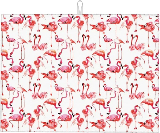 Cute Pink Flamingo Dish Drying Mat For Kitchen Counter, Super Absorbent Microfiber Dish Drying Pad, Kitchen Gadgets For Easy Clean Multi-Use Large 18"x24"-NeatNest