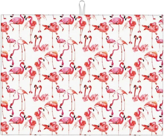 Cute Pink Flamingo Dish Drying Mat For Kitchen Counter, Super Absorbent Microfiber Dish Drying Pad, Kitchen Gadgets For Easy Clean Multi-Use Large 18"x24"-NeatNest