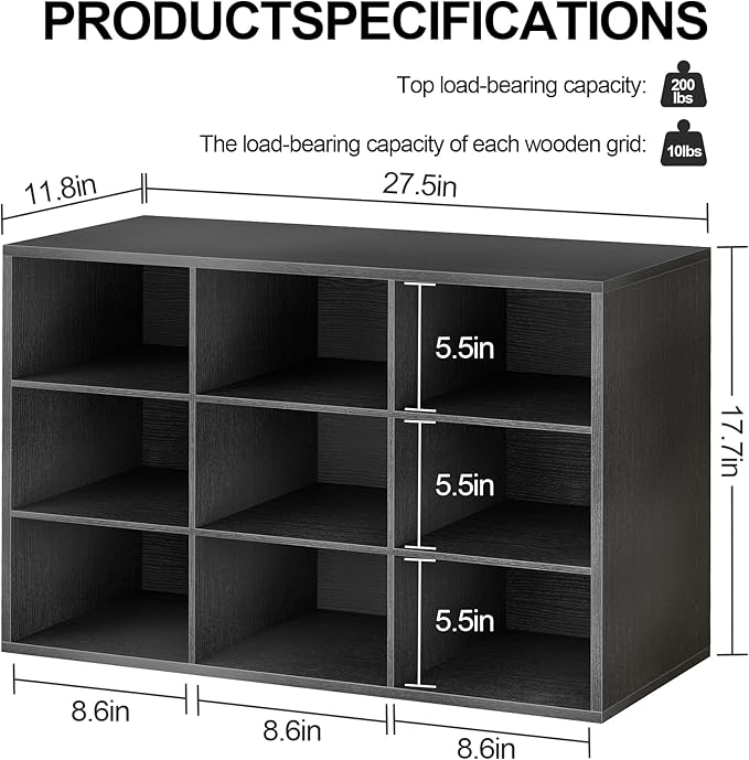 Garden 4 you Shoe Storage Bench, Cubby Shoe Rack with 9 Cubbies, 3-Tier Wood Shoe Rack Organizer, Shoe Organizer Cabinet for Entryway, Hallway, Closet and Garage, Black-NeatNest