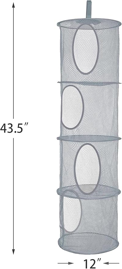 3Pcs Hanging Mesh Space Saver Bags Organizer, Foldable Storage Organizer 4 Compartments Toy Storage Organizer for Kid Room Toys, Gloves,Hats,Socks Storage (Grey)-NeatNest