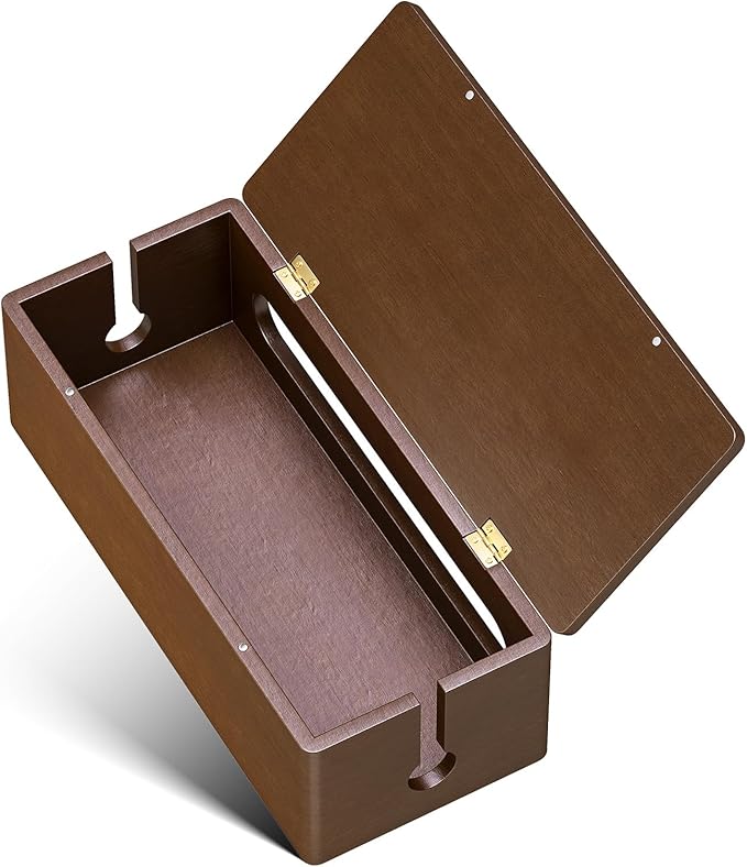 Delamu Cable Management Wooden Box with Magnetic Lid, Duty Cord Organizer Power Strip Hider Cover with Ventilation for Desk, Floor, Home Office, Baby-Pets Safe Storage Solution