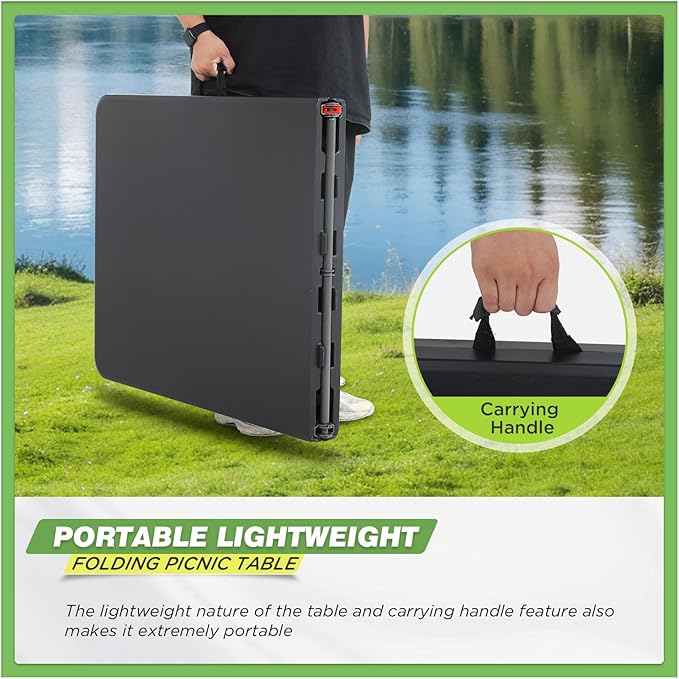 BestOffice Outdoor Folding Camping Table Plastic Table Portable Square Height Dining Table Perfect for Picnics,Parties,Party and Camping,Black-NeatNest