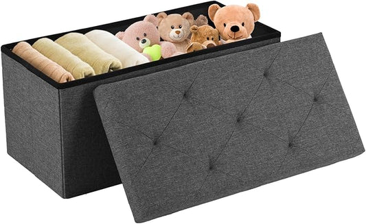 DUMOS 30in Foldable Storage Ottoman Bench, Foot Rest Stool Load 350Lbs,Storage Chest with Padded Seat, End of Bed Bedroom Bench for Living Room,Elegant Gray